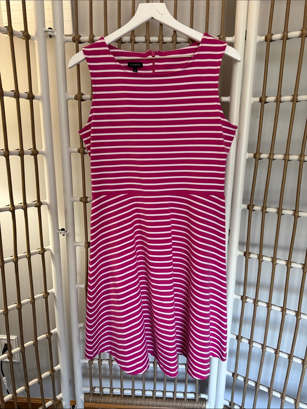 Talbots Raspberry and White Striped Sleeveless Midi Dress